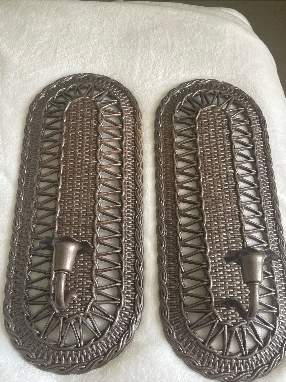 Vintage Faux Wicker Wall Candle Sconces 1972